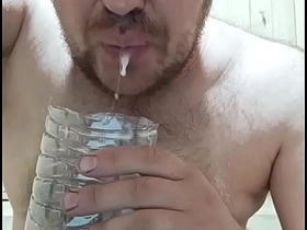 A shot of hot cum outsider a big cock, followed by eating it! gay sex videos/ asian