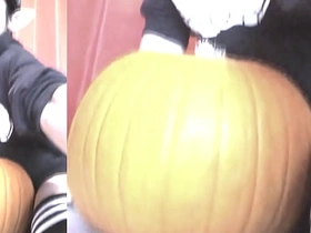 SFW Jon Arteen sexy twink emo femboy carves a Halloween pumpkin in his underclothes Jack-o'-Lantern asian gay young sex videos