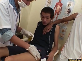 Asia twink cums after 3way sex and spoken with doctors asian gay sex blowjob videos