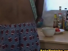 Facialized Asian twink assfucked involving the kitchen by top lover asian big gay sex videos